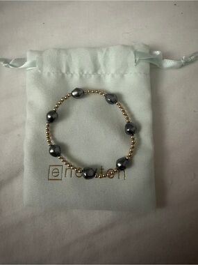 Gold Beaded Bracelet with Gray pearl Accent Beads